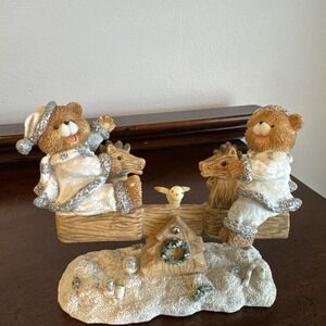 Cherished Teddies On Seesaw With A Bird